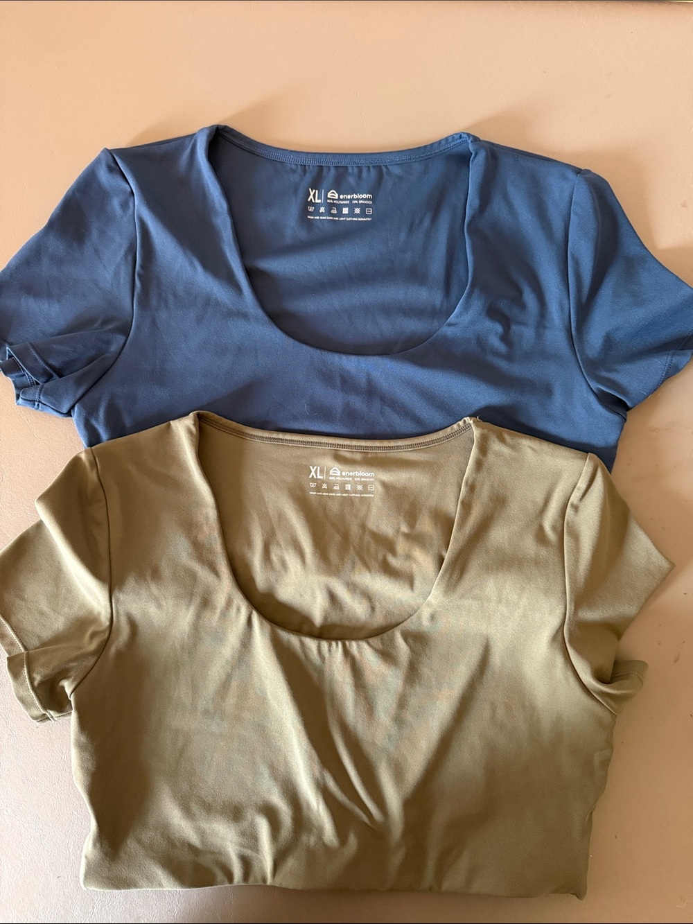 Enerbloom set of 2 Workout Cropped Yoga Tops Olive Khaki Green&Blue L-XL